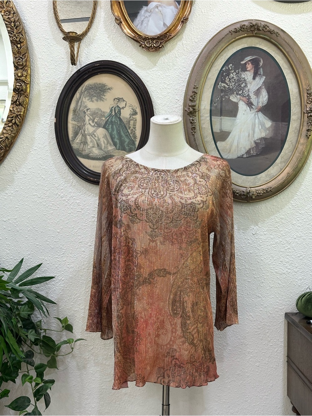 Cato Metallic Rust-Pink Paisley Tunic